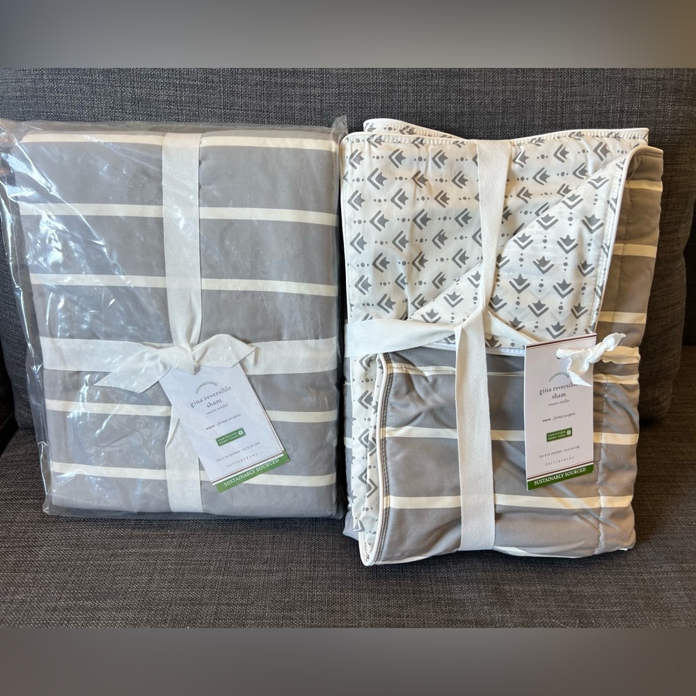 Pottery Barn Gina Gray Stripe/Arrow Euro Pillow Covers - 2